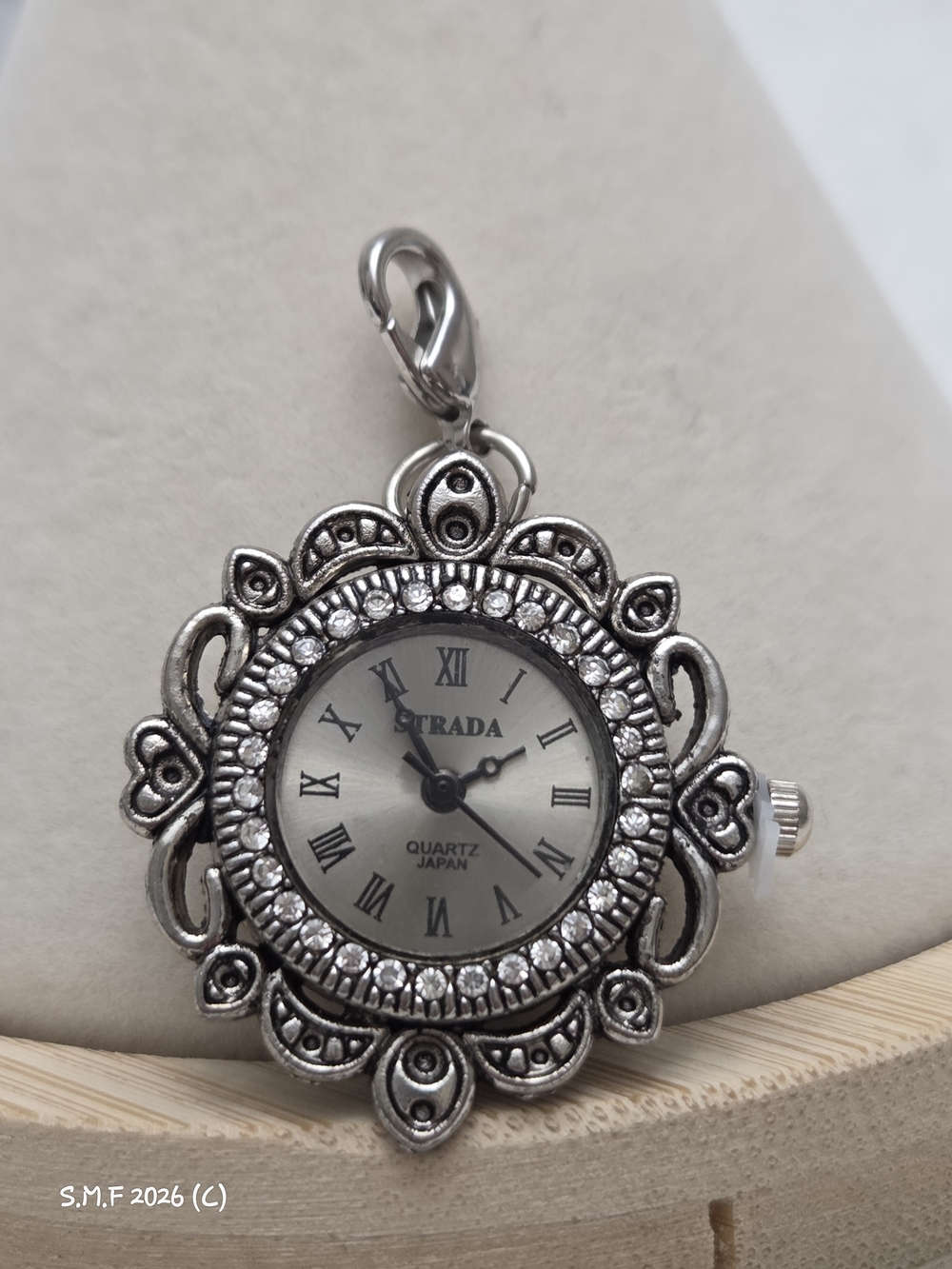 Strada Silver-Tone Floral Crystal Pendant Watch